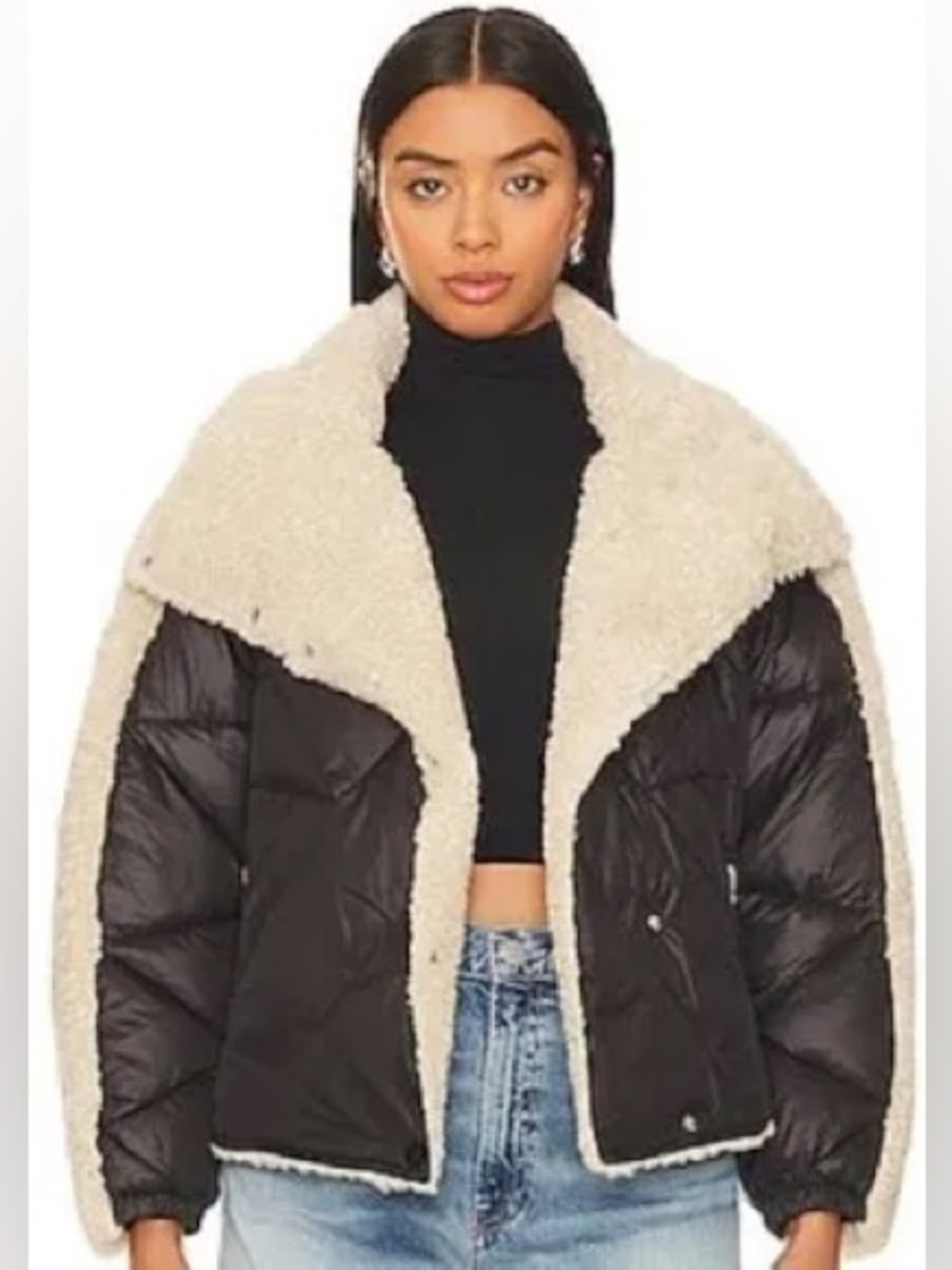 Heartloom Solas Cream Sherpa-Trim Quilted Puffer Jacket in Black